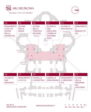 Statues, chapels and altars in the lower ambulatory of St. Peter's basilica