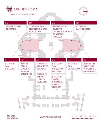 Basilica di San Pietro - Statue e altari del transetto