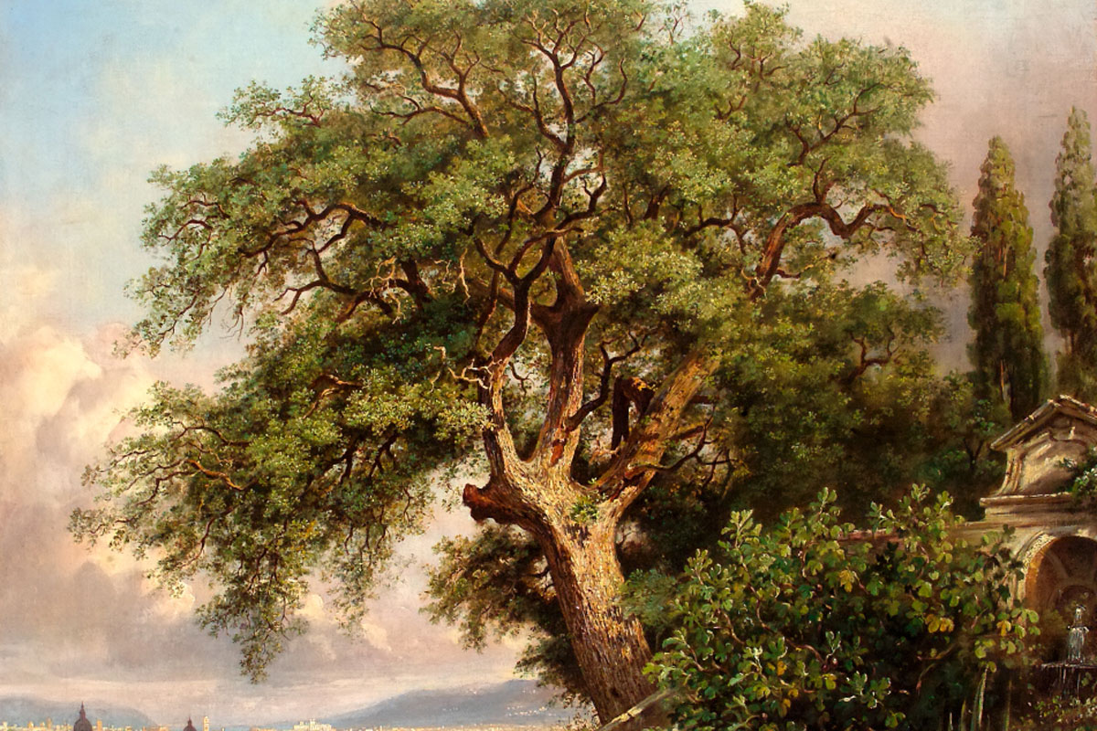 L'Albero del Poeta. Arthur John Strutt. La quercia del Tasso (dettaglio), olio su tela, 1843