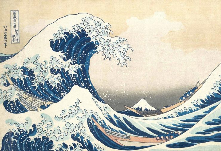 Katsushika Hokusai. La grande onda presso la costa di Kanagawa, dalla serie "Trentasei vedute del monte Fuji", 1830-1832 ca. Silografia policroma 26 x 37,6 cm ©Courtesy of Museo d’Arte Orientale E. Chiossone