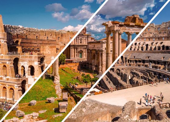 Tour guidato del Colosseo + Foro Romano e Palatino + Arena