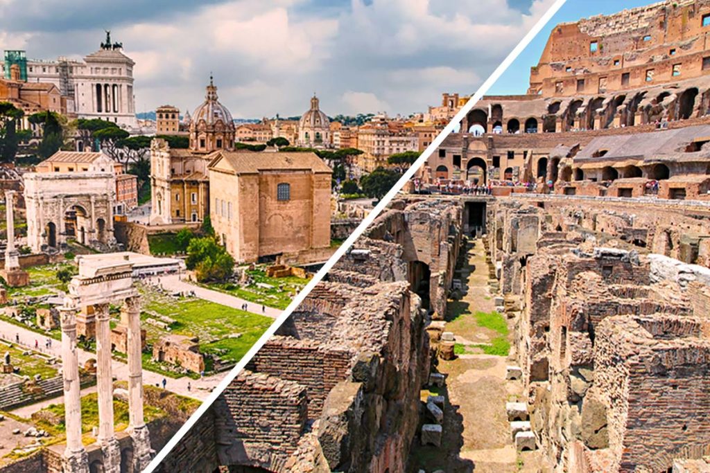 Tour dei sotterranei del Colosseo e arena + Foro Romano e Palatino